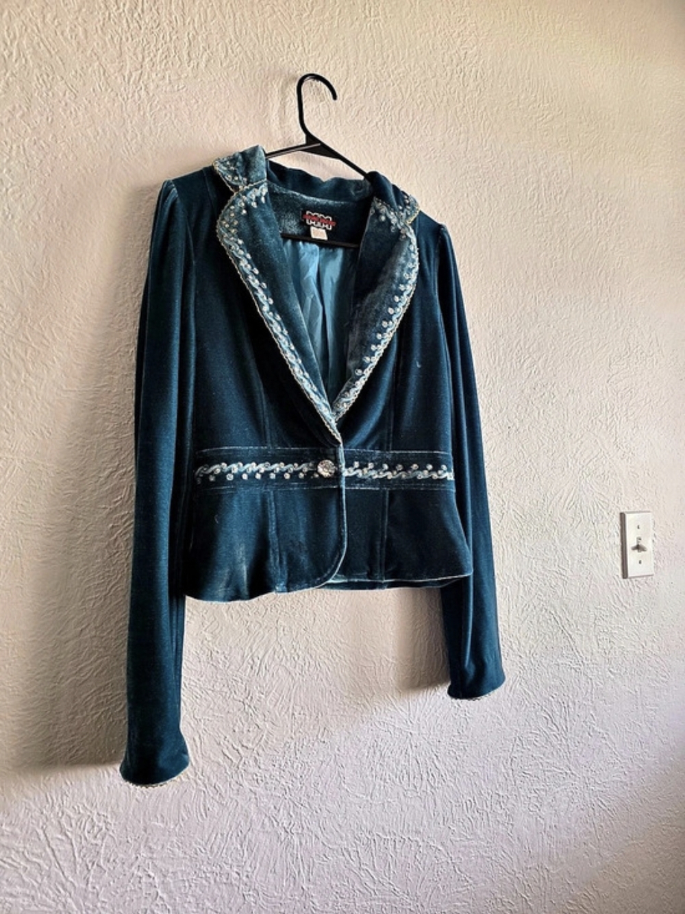 Fairycore Vintage Momo Mona Beaded Velvet Blazer in Teal Size Medium